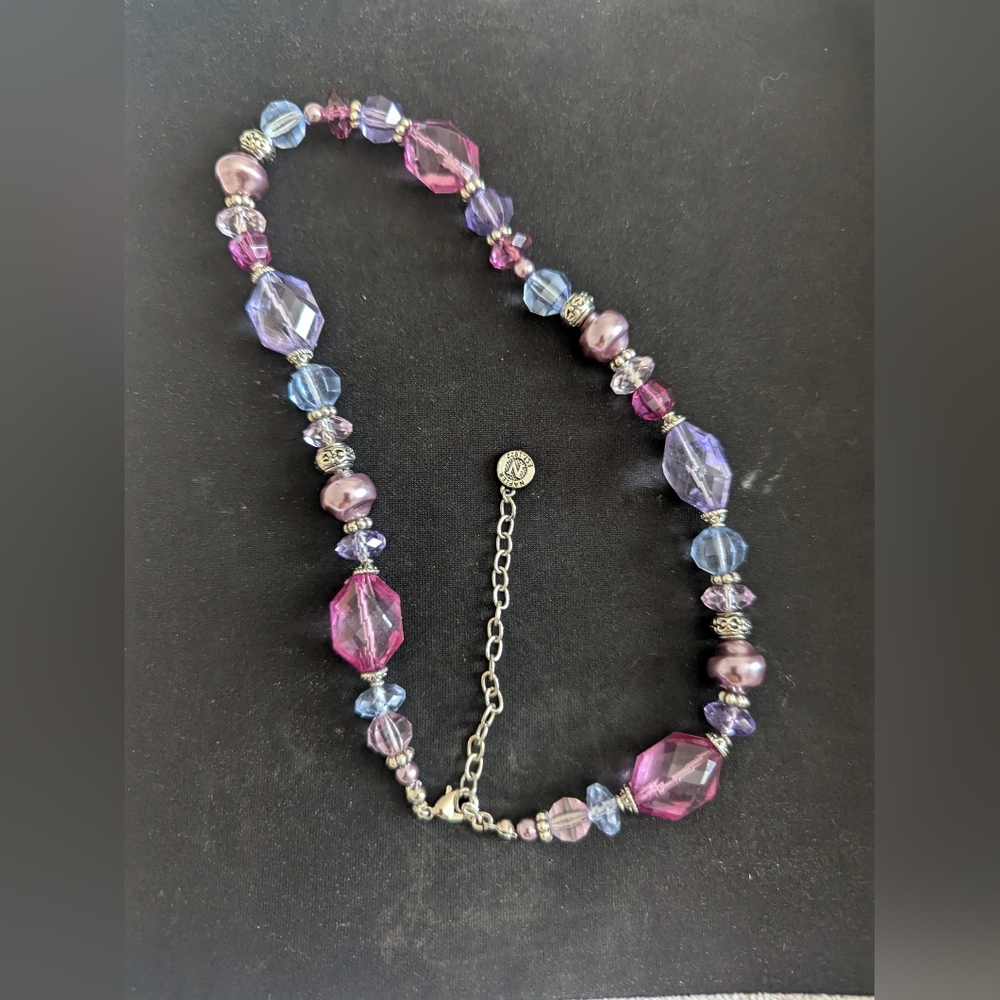 Original Vintage Signed Napier Elegance Purple & Pink Beaded Necklace/Choker